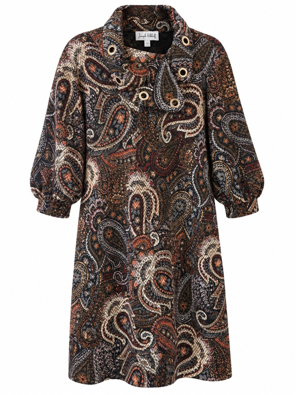 Joseph Ribkoff Paisley Eyelet-Detail A-Line Dress in Black, Brown, Cream